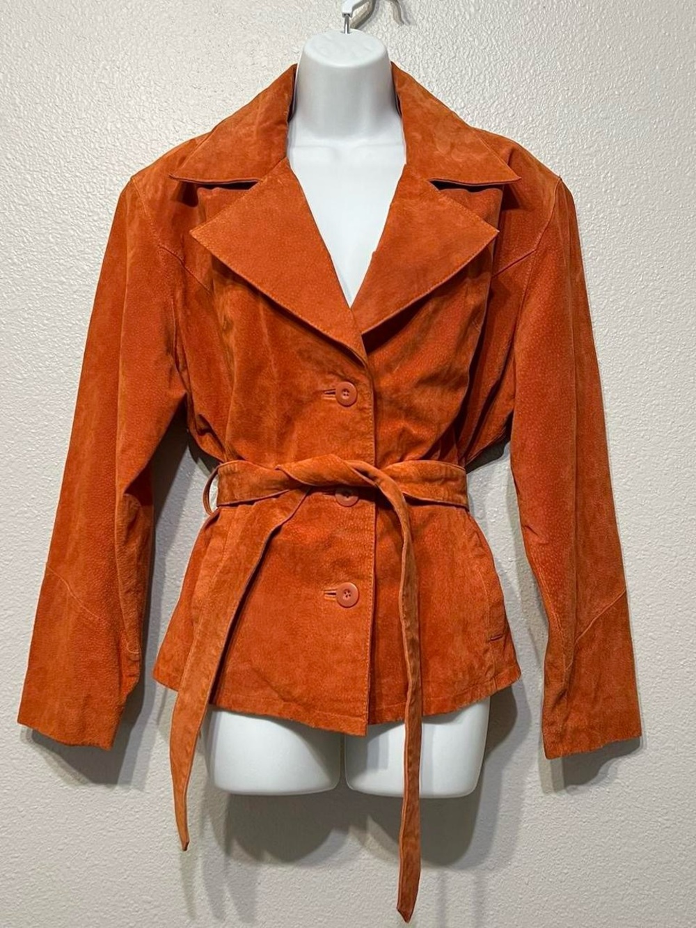 Vintage Wilson’s Leather Rust Orange Suede Belted Jacket
